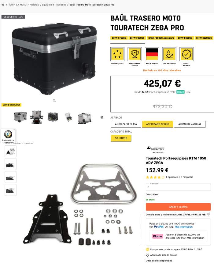 BAUL TRASERO TOURATECH + PARRILLA KTM ADV - QrBox.es