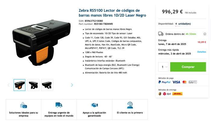 ZEBRA RS5100 ESCANER DE ANILLO BT - QrBox.es