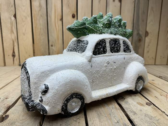 COCHE CON ARBOL NAVIDAD BLANCO