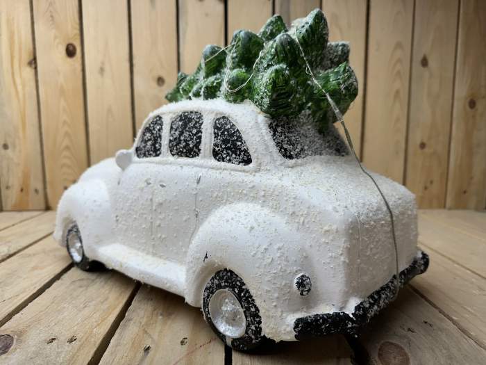 COCHE CON ARBOL NAVIDAD BLANCO