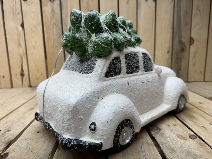 COCHE CON ARBOL NAVIDAD BLANCO