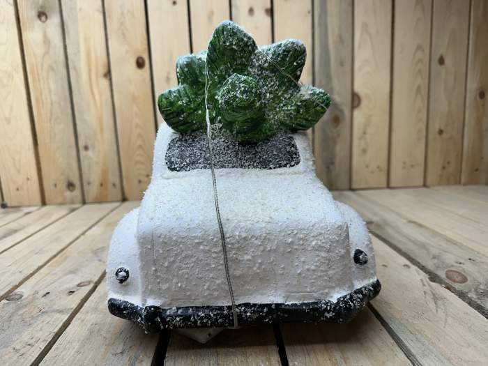 COCHE CON ARBOL NAVIDAD BLANCO