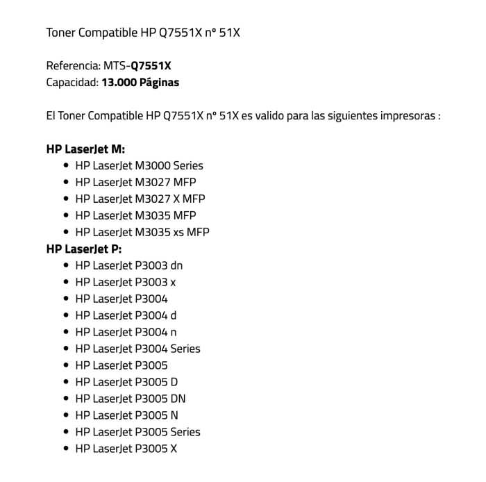TONER IMPRESORA HP Q7551X