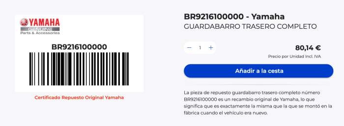 GUARDABARROS TRASERO YAMAHA ORIGINAL YZ250/450
