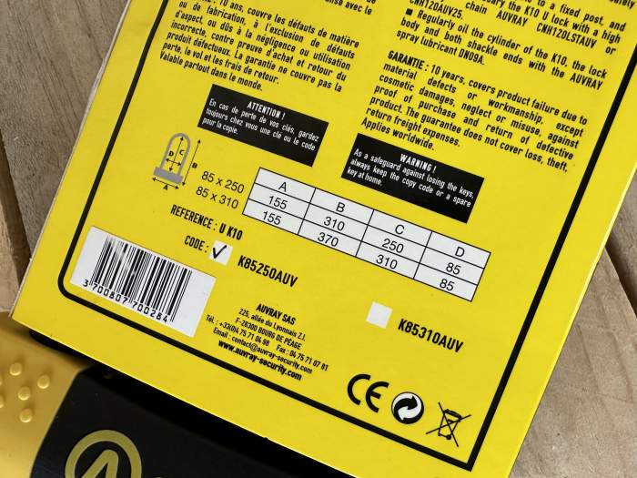 CANDADO AUVRAY K10 85/250