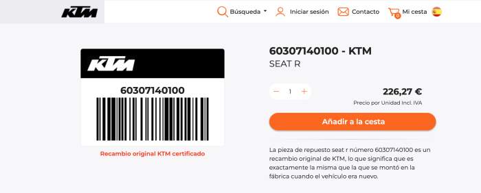 ASIENTO KTM ORIGINAL KTM 1090/1190/1290 ADV R