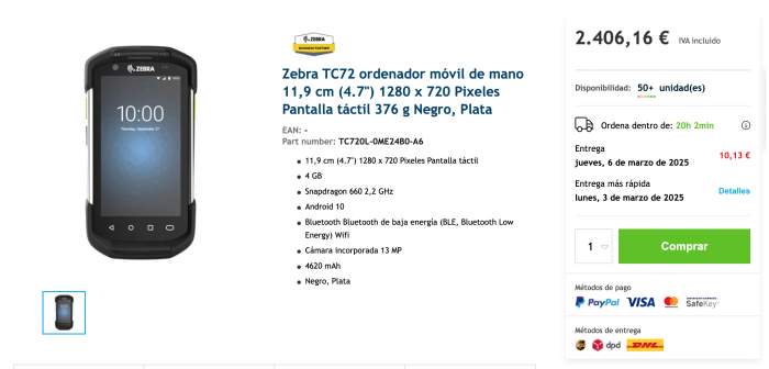 Terminal portátil PDA Zebra TC72