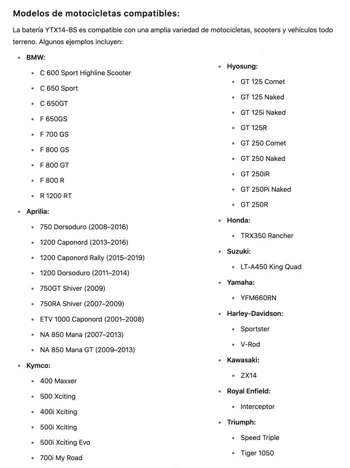 BATERIA YUASA YTX14-BS 12V-12Ah
