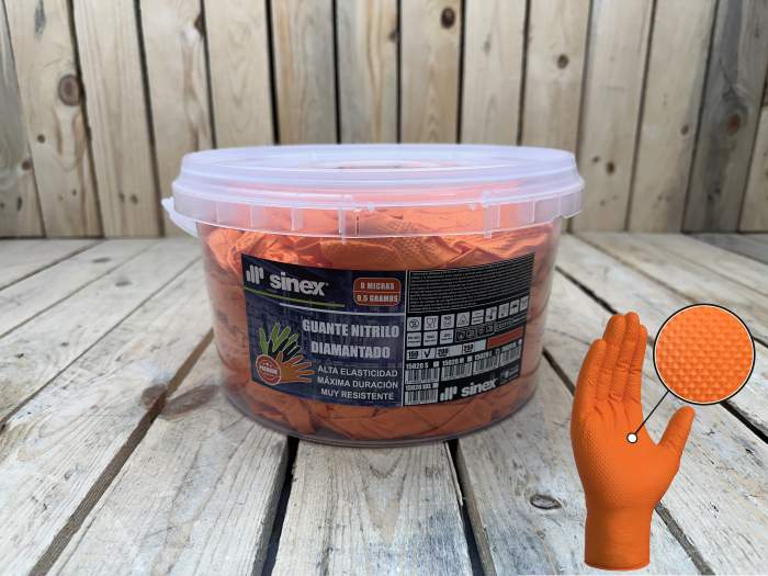 150 GUANTES DE NITRILO DIAMANTADO NARANJAS