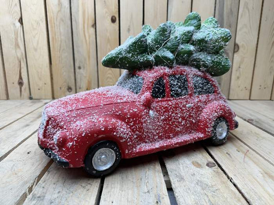 COCHE NAVIDEÑO CON ARBOL ROJO 39CM