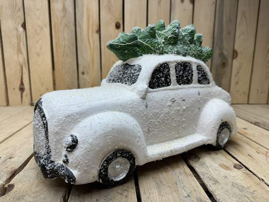 COCHE CON ARBOL NAVIDAD BLANCO
