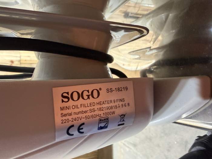 RADIADOR DE ACEITE PEQUEÑO SOGO 1000W