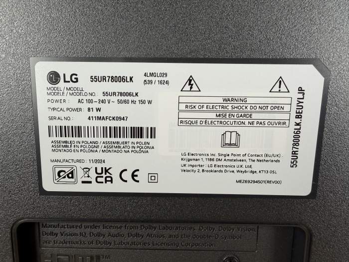 LG SMART TV 55” UHD 4K 55UR78006LK