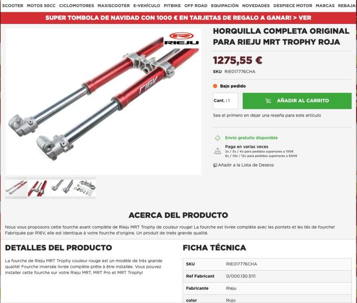 HORQUILLA/BARRAS R16V RIEJU MRT TROPHY