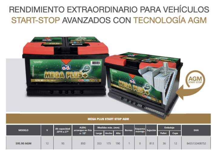 BATERIA AD MEGAPLUS+ AGM START-STOP 95AH 850A