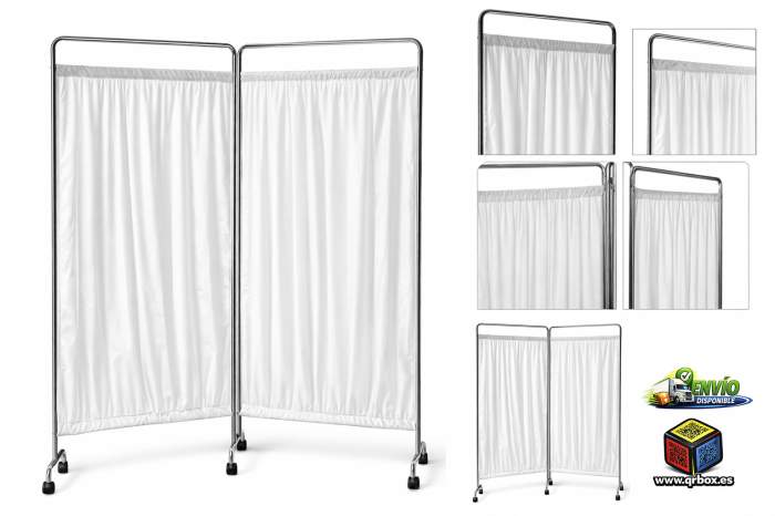 BIOMBO 2 CUERPOS BLANCOS CROMADO CON RUEDAS - QrBox.es