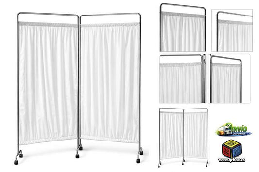 BIOMBO 2 CUERPOS BLANCOS CROMADO CON RUEDAS - QrBox.es
