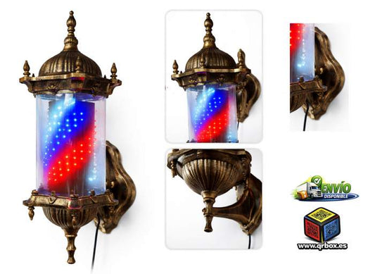 POSTE POLO BARBERIA DORADO LED GIRATORIO - QrBox.es