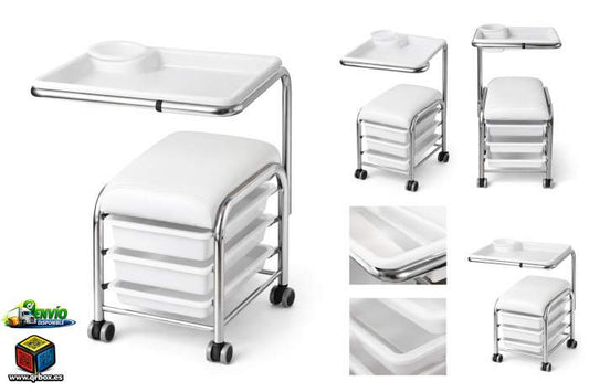 CARRITO BLANCO DE MANICURA CON BANDEJAS - QrBox.es