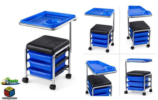 CARRITO NEGRO MANICURA BANDEJAS AZULES - QrBox.es