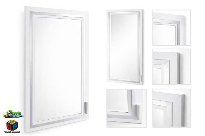 ESPEJO MADERA BLANCA REF.49 - QrBox.es